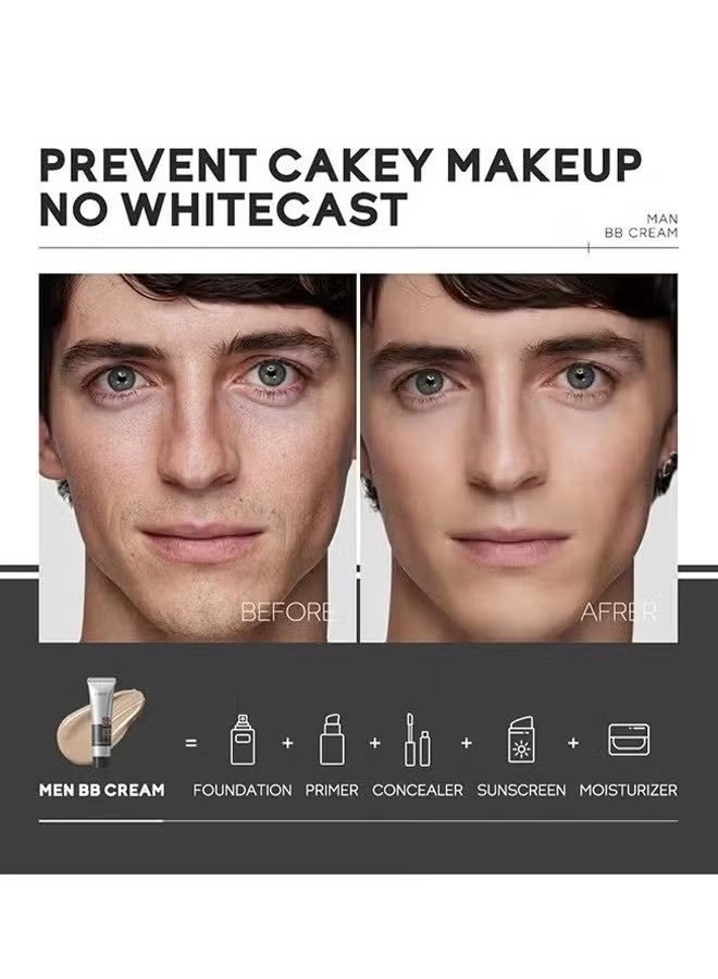 لايكو كريم BB للرجال SPF 15 PA ++ ، كريم أساس وكونسيلر كامل التغطية ، كريم مرطب للوجه للرجال يوحد لون البشرة ، والتحكم في الزيت وعيوب الغطاء ، لمسة نهائية طبيعية لجميع أنواع البشرة (Light 160) - Image 4